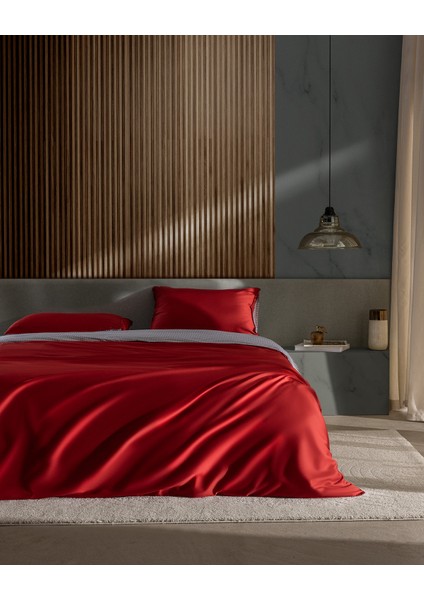 Delit King Size %100 Pamuk Baskılı Saten Nevresim Takımı - Kırmızı