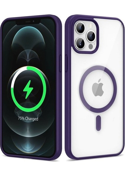 Apple iPhone 12 Pro Uyumlu Kılıf Magsafe Wireless Şarj Özellikli Silikon Ege Kapak, Derin Mor