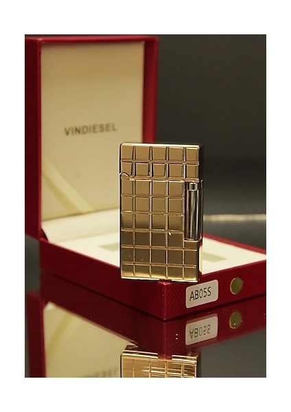 Vindiesel Dupont Tarz Soft Flame Çakmak Metalik Sarı Square Kabartma Dizayn