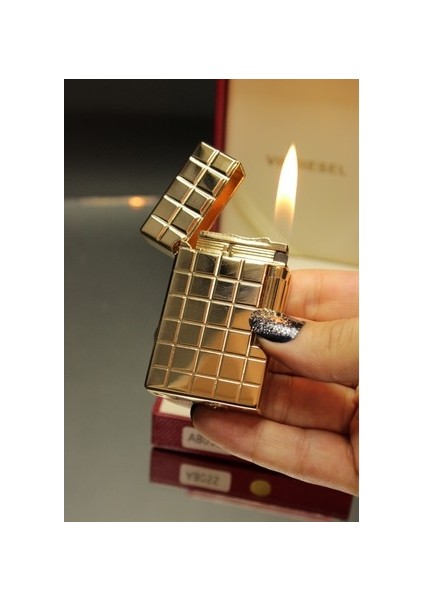 Vindiesel Dupont Tarz Soft Flame Çakmak Metalik Sarı Square Kabartma Dizayn