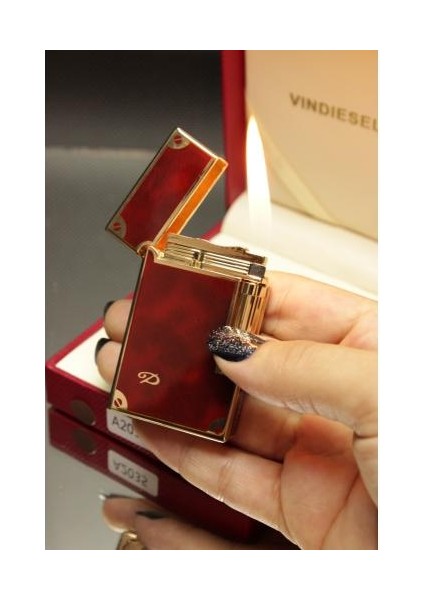 Vindiesel Dupont Tarz Bordo Renk Soft Flame Çakmak Logolu