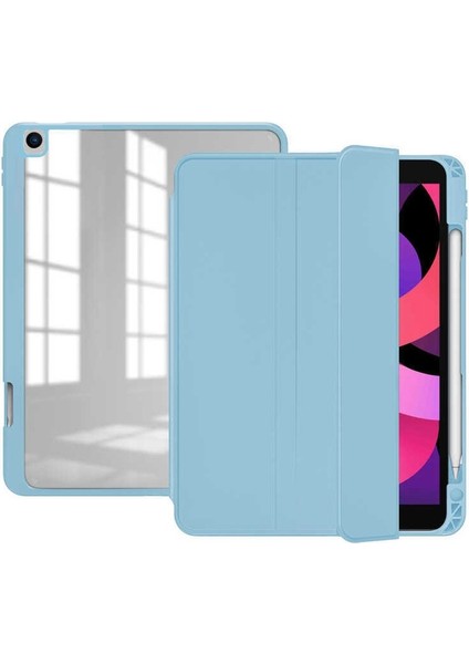 Apple iPad 10.2 2021(9.NESIL) Uyumlu Tablet Kılıf Nort Arkası Şeffaf Standlı Kılıf, Mavi Açık