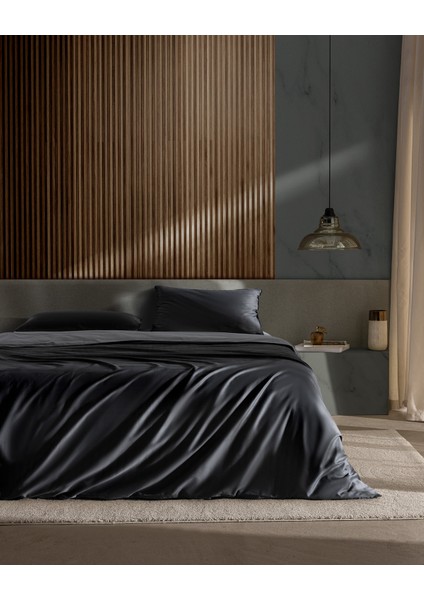 Vachel Çift Kişilik %100 Pamuk Baskılı Saten Nevresim Takımı - Antrasit