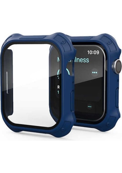 Apple Watch 7 45MM Uyumlu Tank Zırh Kasa ve Mat Görünümlü Ekran Koruyucu Watch Gard 11 Lacivert
