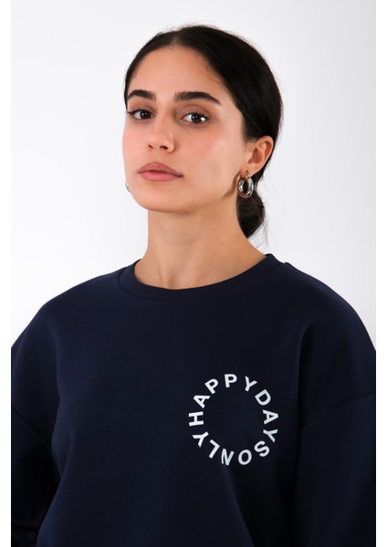 Happy Days Relaxed Fit Sweatshirt Kadın - Lacivert