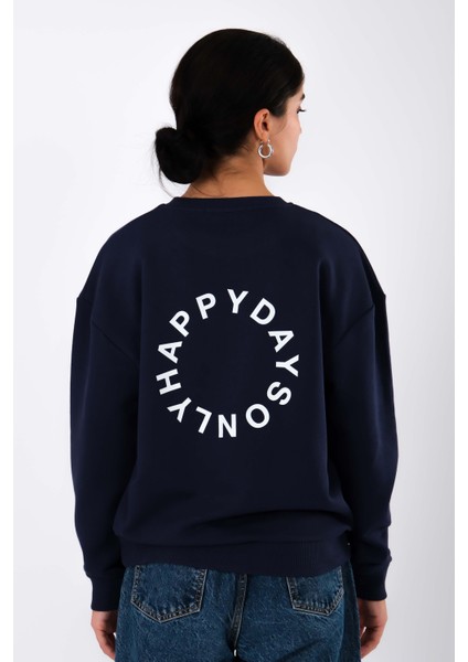 Happy Days Relaxed Fit Sweatshirt Kadın - Lacivert