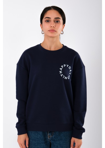 Happy Days Relaxed Fit Sweatshirt Kadın - Lacivert