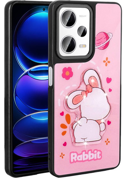 Xiaomi Redmi Note 12 Pro 5g Uyumlu Kılıf Parlayan Kabartmalı Ikonik Figürlü Amas Silikon Kapak, Pembe