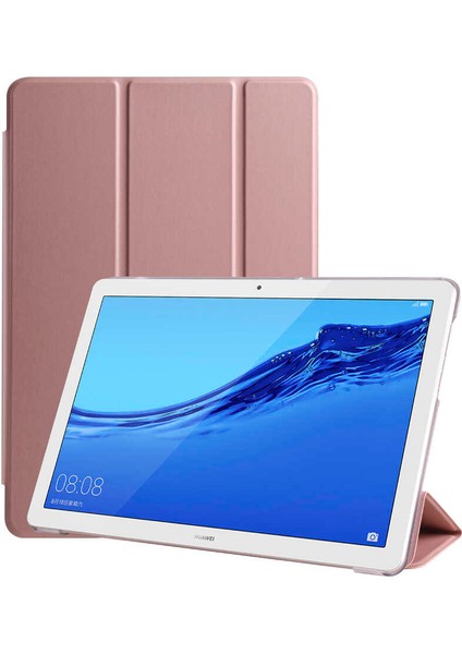 Huawei T5 10 Inç Uyumlu Tablet Kılıfı Smart Cover Standlı Akıllı Kılıf, Gold