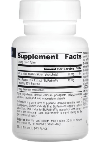Source Naturals, Bioperine, 10 Mg, 120 Tablet.made In Usa