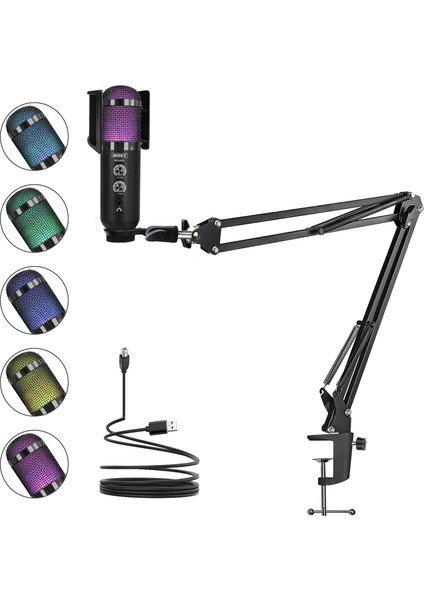 REGARD RGB Set USB Ekholu Oyuncu ve Yayıncı Mikrofonu (Kayıt Gaming Tiktok Twitch Canlı yayın Discord Youtube)