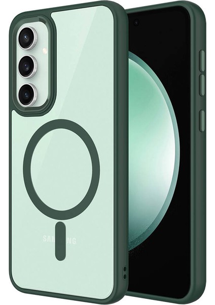Samsung Galaxy S23 Fe Uyumlu Kılıf Wireless Şarj Özellikli Krom Magsafe Silikon Kapak, Koyu Yeşil
