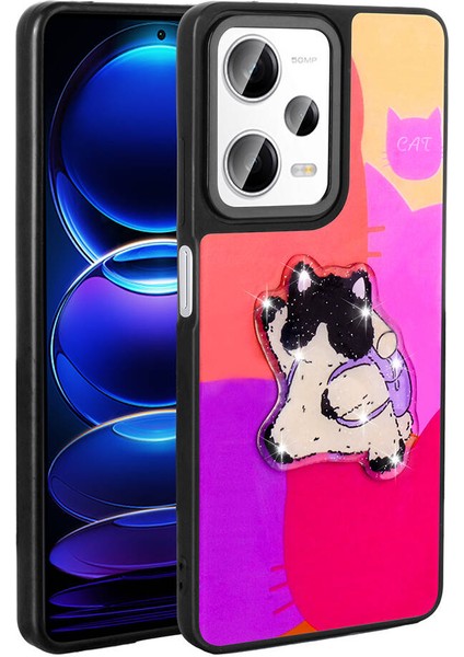 Xiaomi Redmi Note 12 Pro 5g Uyumlu Kılıf Parlayan Kabartmalı Ikonik Figürlü Amas Silikon Kapak, Mor