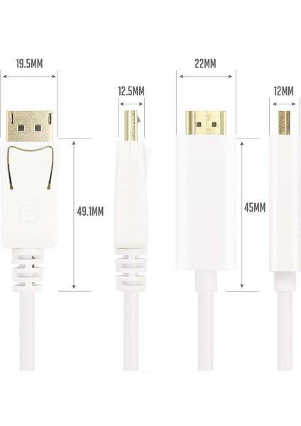 CG605L-1.8 Beyaz 1.8mt Display Port Erkek To HDMI Erkek Kablo