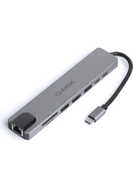 DK-AC-U31X40 USB 3.1 Type-C 8 in1 Ether-HDMI-TF SD Kart Okuyucu- USB 3.0-USB-C&USB-C PD Hub