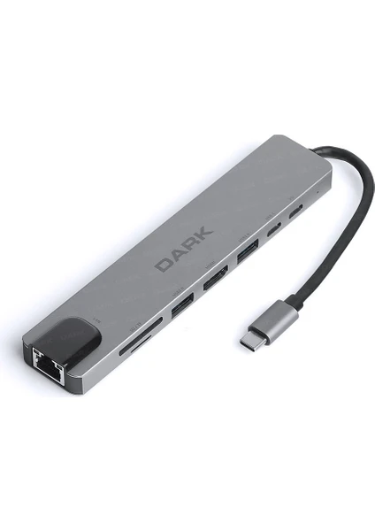 DK-AC-U31X40 USB 3.1 Type-C 8 in1 Ether-HDMI-TF SD Kart Okuyucu- USB 3.0-USB-C&USB-C PD Hub