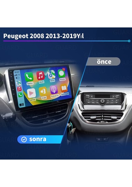 Peugeot 208 (2012-2020 Yıl) / Peugeot 2008(2013-2019)Multimedya Android Sürüm 13 Kablosuz Carplay Navigasyon 10.2 Inç 4G Ram + 32GB Hafıza Çerçeveli ve arka görüş kameralı indirimleri