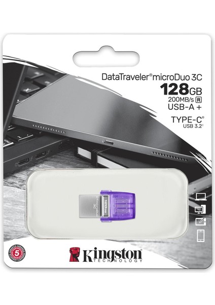 DTDUO3CG3-128GB DataTraveler microDuo 3C 200MB-s dual USB-A + USB-C Flash Bellek