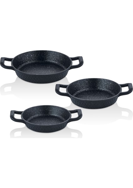 3'lü Granit Döküm Sahan Tava Seti – Yapışmaz, Dayanıklı ve Şık 22/20/18 cm