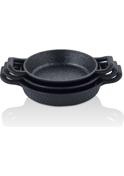 3'lü Granit Döküm Sahan Tava Seti – Yapışmaz, Dayanıklı ve Şık 22/20/18 cm