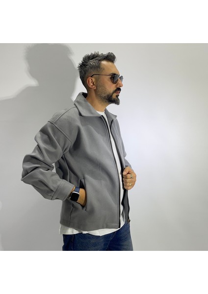 Sırtı Nakış Detaylı Oversize Kaşe Ceket