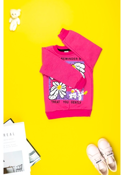 Kız Çocuk Giyim - Pamuklu, Rahat ve Şık Çiçek Baskılı Sweatshirt modelleri
