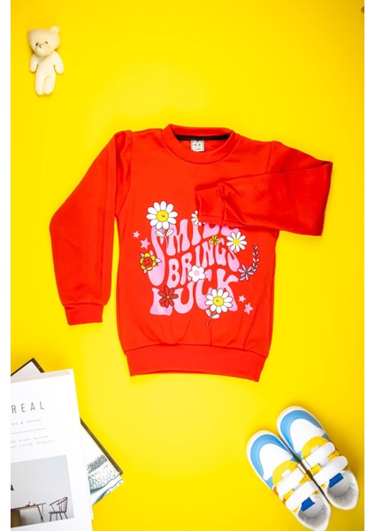 Kız Çocuk Giyim - Yumuşacık Şirin Çiçek Baskılı Sweatshirt fırsatları