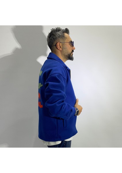 Sırtı Nakış Detaylı Oversize Kaşe Ceket