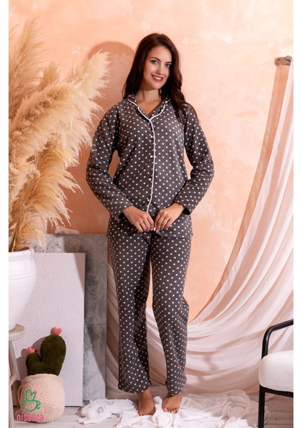 Kadın Kışlık Welsoft Peluş Polar Düğmeli Pijama Takımı