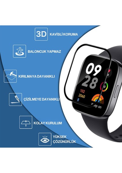 Xiaomi Redmi Watch 3 Uyumlu 3D Cam Full Ekran Koruyucu