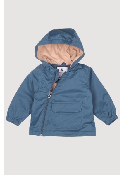 Kapüşonlu Önden Fermuarlı Cepli Hafif Yağmurluk Kız ve Erkek Çocuk Mont