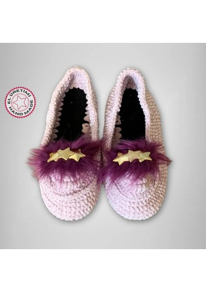 El Yapımı Kadife Tüylü Pembe Patik -36/37