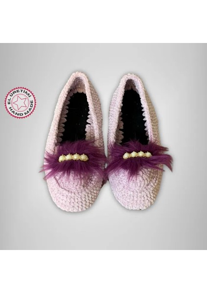 El Yapımı Kadife Tüylü Pembe Patik - 37/38