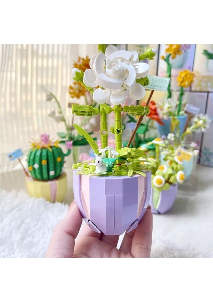 Buket Moc Blok Çiçek Succulents Bonsai Saksı Yapı Taşları Romantik Kiti Montaj Tuğla Oyuncaklar Çocuklar Için Kız Noel Hediyesi (Yurt Dışından)