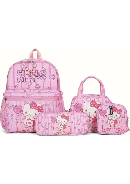 4 Lü Çocuk Sırt Çantası Seti Hello Kitty Figürlü Açık Pembe Ilköğretim Için Uygundur.