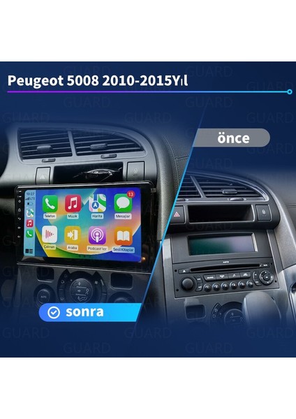 peugeot 3008 (2009-2015Yıl)/peugeot 5008 (2009-2016Yıl )Android Sürüm 13 Kablosuz Carplay Navigasyon Multimedya 9 Inç Ekran 1Gb Ram +16Gb Rom Bellek Çerçeveli ve arka görüş kameralı