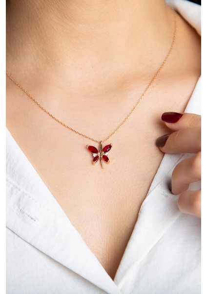 Garnet Kırımızı Gümüş Kelebekli Kolye 18 Ayar Rose Altın Kaplama Kelebekli Aşk Kolye 925 Ayar Gümüş Kadın Kolye | Bayan Gümüş Kelebek Kolyesi Zirkon Taşlı Kelebek Kolye Kadın Gümüş Kolye indirimleri