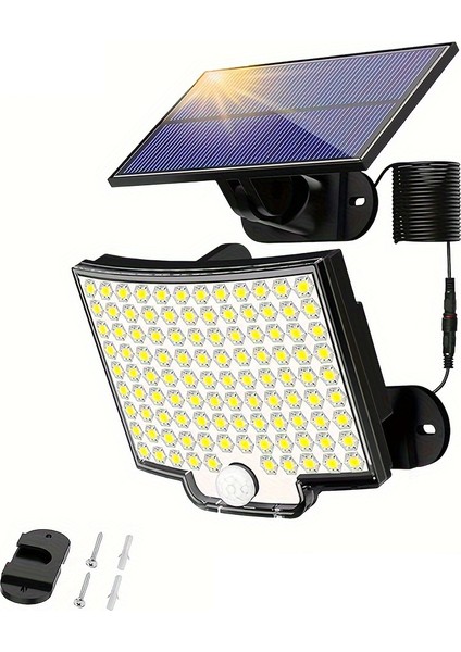 Hareket Sensörlü LED Dış Mekan Güneş Enerjili Duvar Apliği Siyah (Yurt Dışından)