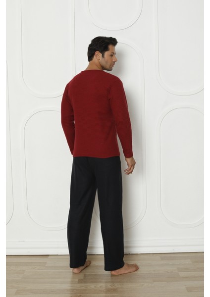 Flkm 5000 Boydan Düğmeli Kışlık Interlok Kalın Kumaş Erkek Ev Pijama Takımı modelleri