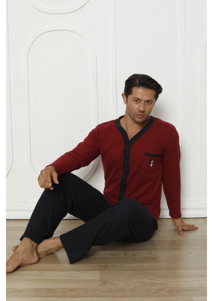 Flkm 5000 Boydan Düğmeli Kışlık Interlok Kalın Kumaş Erkek Ev Pijama Takımı fırsatları