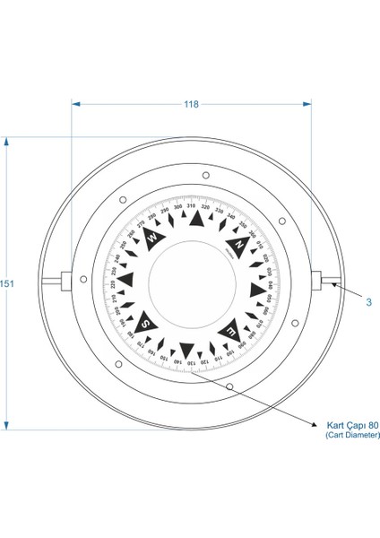 Filika Pusulası Kutulu Işıklı F-03 Resque Boat Compass