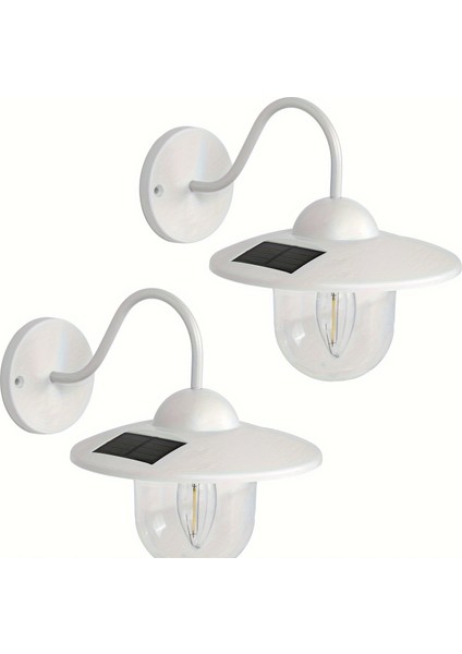 2 Parça Set Dış Mekan Için Vintage Güneş Enerjili LED Duvar Lambası Beyaz (Yurt Dışından)