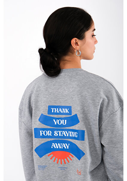 Thank You Relaxed Fit Sweatshirt Kadın - Gri