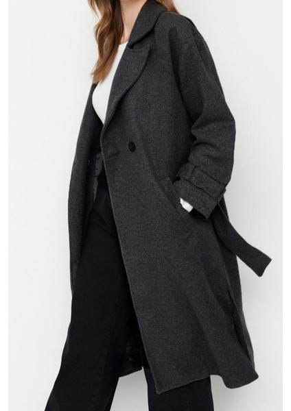 Kadın Moda Şık Bol Ceket Yaka Uzun Düz Astarlı Oversize Geniş Kesim Kemerli Uzun Yünlü Kaşe Kaban modelleri