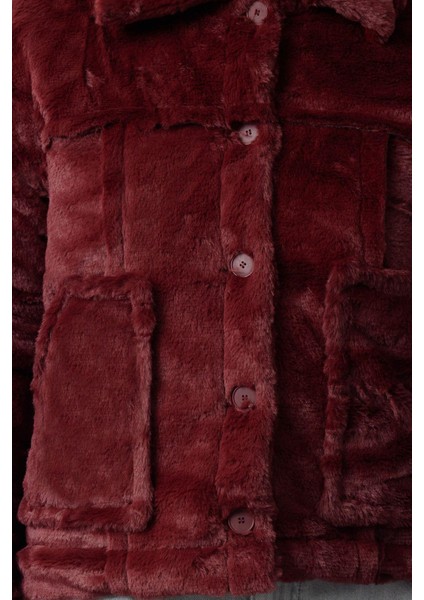 Kadın Moda Şık Bol Dik Yaka Standart Düz Astarlı Oversize Içi Kapitone Detaylı Peluş Mont