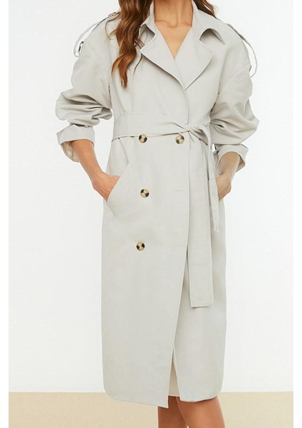 Kadın Moda Şık Oversize Ceket Yaka Uzun Düz Astarlı Geniş Kesim Kuşaklı Su Itici Uzun Trençkot fiyatları