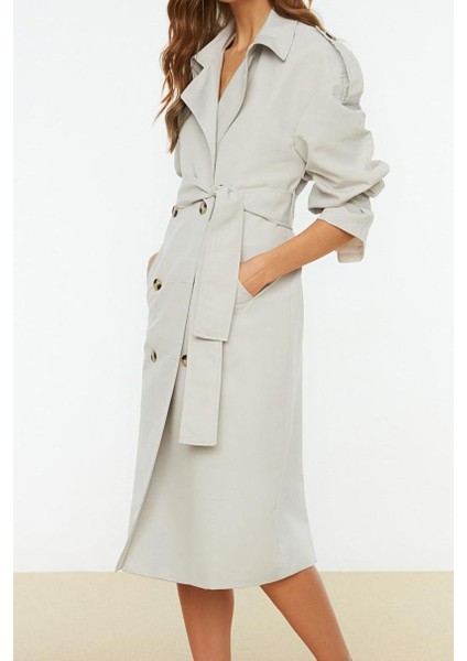 Kadın Moda Şık Oversize Ceket Yaka Uzun Düz Astarlı Geniş Kesim Kuşaklı Su Itici Uzun Trençkot fırsatları