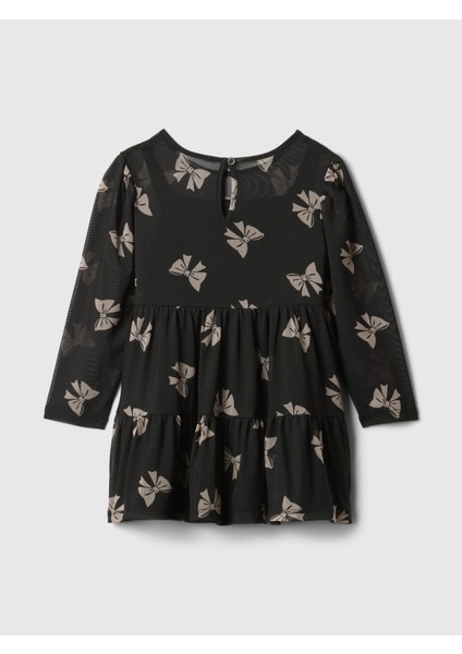 Kız Bebek Siyah Tül Detaylı Desenli Elbise fiyatları