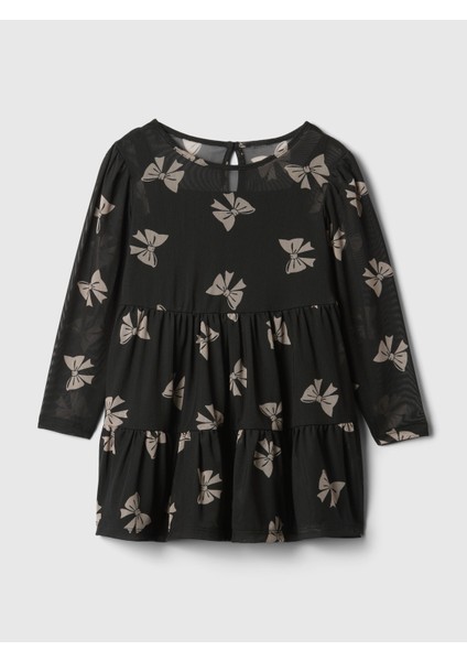 Kız Bebek Siyah Tül Detaylı Desenli Elbise modelleri