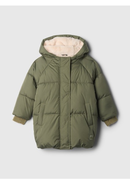 Kız Bebek Haki Geri Dönüştürülmüş Heavyweight Sherpa Primaloft® Puffer Şişme Mont